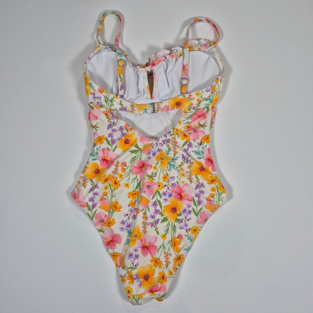 Cupshe Floral Ruched One Piece Swimsuit‎ Multi Color Ruffle Keyhole Small - Picture 6 of 11